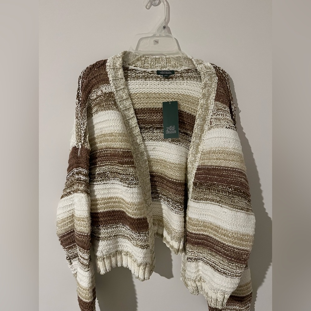 WILD FABLE - Striped Cream and Brown Sweater/Cardigan - Women’s Size X-Large